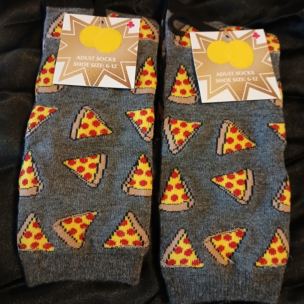 Gray Socks with Pizza Slice Pattern $25 Each